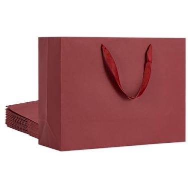 Imagem de Umoofine Saco de presente grande vermelho marrom pacote com 60, sacos de presente Kraft extragrandes com alças de fita, sacos de papel Kraft reutilizáveis resistentes a granel para compras, casamento