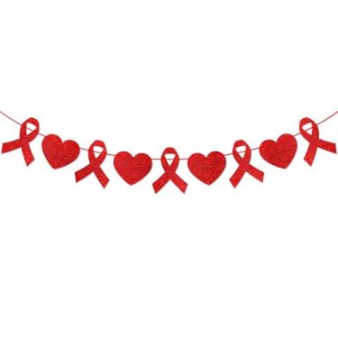 Imagem de Heart Month Awareness Banner - Red Ribbon Decorations - CHD Awareness Decor - February Heart Health Banner - Red Glitter