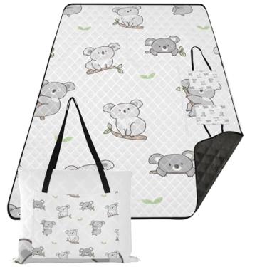 Imagem de TSENQUE Tapete de praia personalizado de urso coala à prova d'água à prova de areia, acessórios de piquenique, estampa dobrável, tapete de acampamento infantil para grama 152 cm x 203 cm