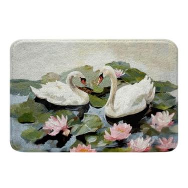 Imagem de Erosebridal Cisnes Tapete de banho floral lótus tapetes de banheiro decoração de quarto de verão vintage cisne vida selvagem tapetes estéticos tapetes de chão Zwaan Waterfowl acessórios de banheiro