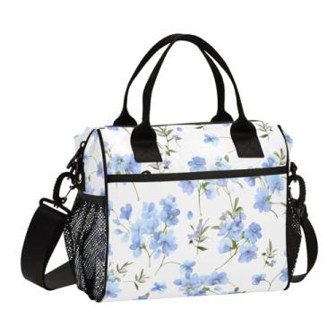 Imagem de Sacolas de almoço azuis Forget me not Flowers, lancheira térmica para mulheres, lancheira de viagem, M