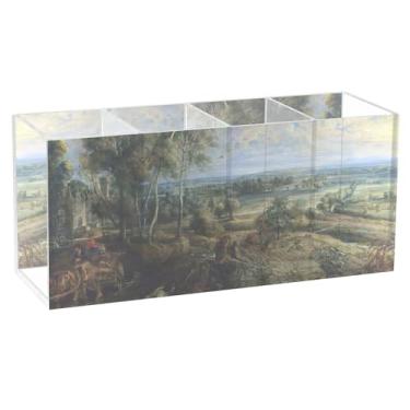 Imagem de TSENQUE Porta-lápis personalizado com estampa animal para mesa Rubens Chateau Het Steen Hunter Office Art Caddy Suporte de pincel de acrílico para copos de lápis