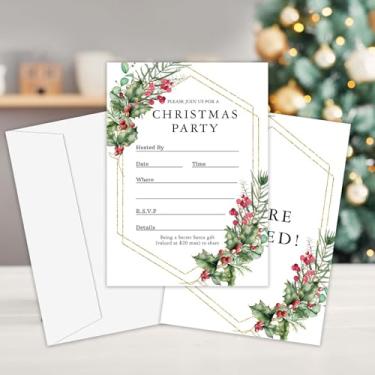 Imagem de OXRUN Convites de festa de Natal, 25 convites de jantar de Natal com envelopes para chá de panela, chá de bebê, festa de aniversário, cartões de convite dupla face para férias de inverno - E03