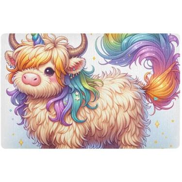 Imagem de TSENQUE Tapete de unicórnio personalizado para gado Highland, decoração de porta da frente, tapete antiderrapante, entrada externa, 81 x 50 cm