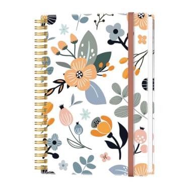 Imagem de Caderno em branco A5 - Caderno de papel em branco de 70 folhas/140 páginas, papel branco grosso 100 GSM, 14,7 x 21,1 cm, flores em espiral