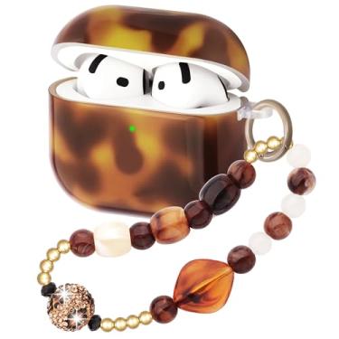 Imagem de Casililor Linda capa para Airpod 4 com cordão brilhante feminina capa protetora completa compatível com AirPods 4ª geração (2024) capa para mulheres leopardo amarelo