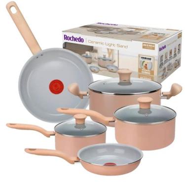 Imagem de Jogo de Panelas Rochedo Light Sand com Revestimento Cerâmico Antiadere