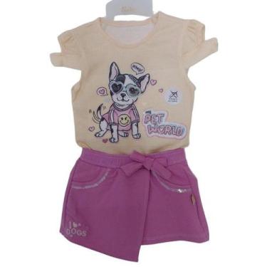 Imagem de Conjunto Menina Blusa Estampada + Shorts Saia Paraiso 14069, TAM 2 ANO