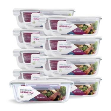 Imagem de Kit 9 Potes de Vidro Retangular com Tampa Hermética 2260ml - NABOX, Br