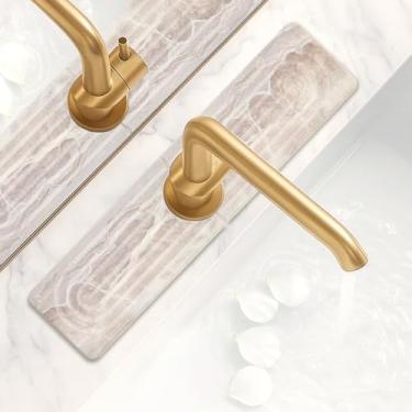 Imagem de Tapete de torneira de pia de cozinha de diatomita pequena bandeja de pedra absorvente de água tapete de pedra de secagem rápida para protetor de pia de cozinha, protetor de respingos atrás da torneira