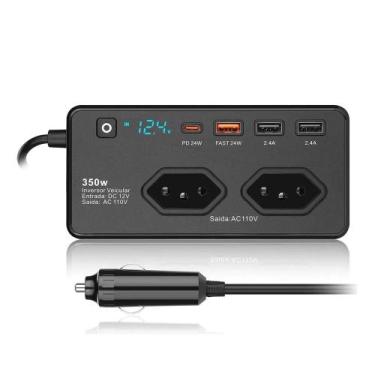 Imagem de Inversor Veicular 350w 12v Para 110v Com Usb Tomada Usb-c - PONTO DO N