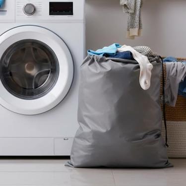 Imagem de Saco de lavanderia grande, sacos de lavanderia resistentes e laváveis com cordão, saco organizador de roupas para acampamento, viagem para casa, 61 x 89 cm