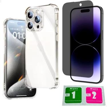 Imagem de Capa iPhone 14 Pro Capinha De Silicone Transparente Case Anti Impacto + Pelicula iPhone 14 Pro Vidro De Privacidade Anti Espião Spy [ KIT DE PROTEÇÃO COMPLETA - GL CASES ]