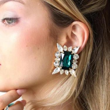 Imagem de Brincos Grandes De Cristal Verde Para Mulheres, Joias De Casamento Com