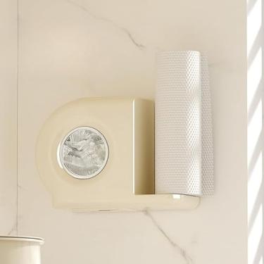 Imagem de Caixa de armazenamento de filme aderente 2 em 1 e suporte de lenços, organizador de armazenamento de cozinha montado na parede, suporte de rolo de papel não perfurado (bege)