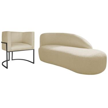 Imagem de Kit Divã Luna 185cm Lado Direito E 01 Poltrona Base De Ferro Preto Suede Cor Bege