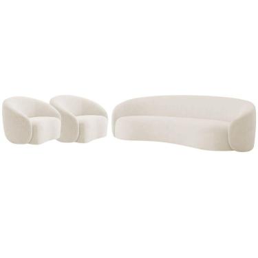 Imagem de Kit Sofá 3 Lugares 180cm E 2 Poltronas Orgânica Luxo Recepção Amore Bouclé Cor Bege