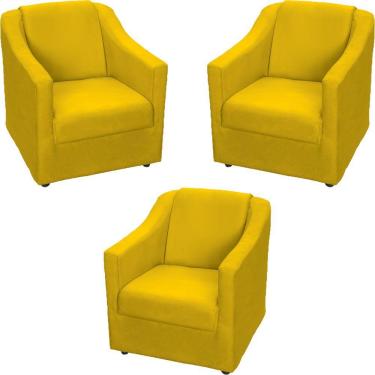 Imagem de Kit 3 Poltronas Mila Pé De Plástico Cromado - Amarelo Suede