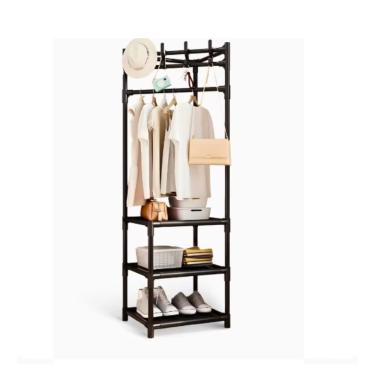 Imagem de Armario Organizador Rack Canto Cabides Roupas Portatil Dobravel Aberto Arara Sapateira