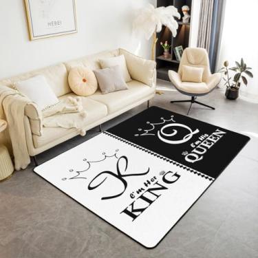 Imagem de Erosebridal Tapete preto e branco para casais, 7 x 12 cm, tapete retangular de casamento para adultos, mulheres, homens, coroa, rei, rainha, antiderrapante, para sala de estar, presente para ela,