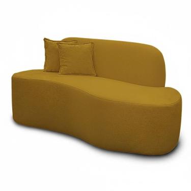 Imagem de Sofá Ondulado Orgânico Pequeno 2 Lugares Sala Bouclé Bouclé Mostarda