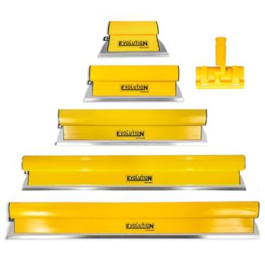 Imagem de Desempenadeira Berox 25, 40, 60, 80 e 100cm + Suporte Evolution para Massa Corrida Gesso em Aço Inoxidável Evolution Textura Profissional Kit - Amarelo