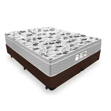 Imagem de Cama Box Casal Bipartido Tecido Sintético Marrom com Colchão De Molas Ensacadas - Probel Evolution