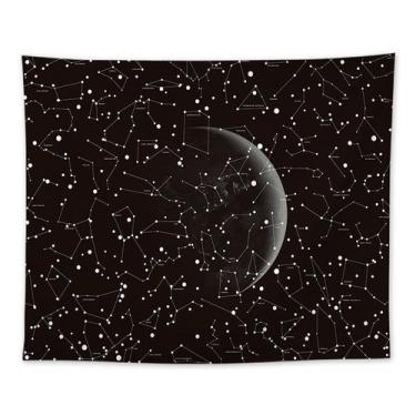 Imagem de Tapeçaria preta, céu estrelado, lua, parede de 130 x 148 cm, microteci