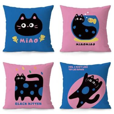 Imagem de Conjunto de fronhas Cute Black Kitten Cartoon Soft Velvet x4 - yiweisa