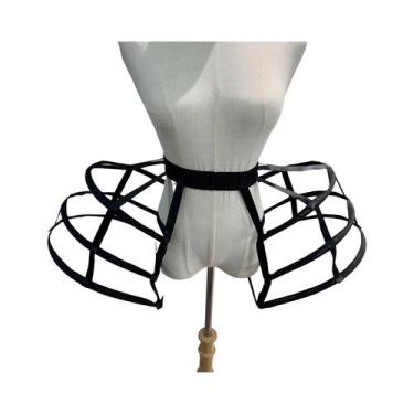 Imagem de Saia Crinolina Feminina Preta Com 3 Aros, Cintura Elástica, Estilo Gai