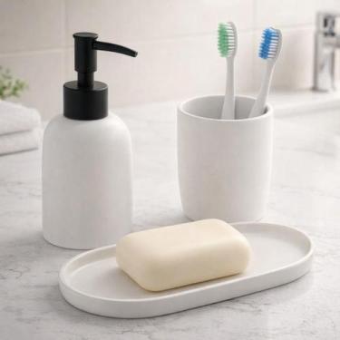 Imagem de Kit Banheiro Lavado 3pçs Cerâmica Branco e Preto Pia Bancada Londres L