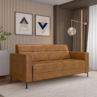 Imagem de Sofá Living Decorativo Houston 2 Lugares 200cm Pés em Metal PU Caramelo G33 - Gran Belo