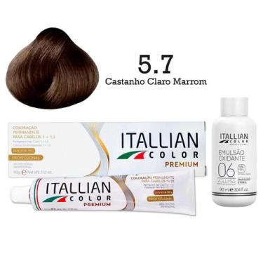 Imagem de Coloração 5.7 Castanho Claro Marrom + Oxi 06 Volumes 90ml  Itallian Co