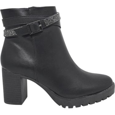Imagem de Bota Feminina Casual Dia a Dia Passeio Trabalho Festa com Strass Cano Baixo Salto Médio Via Marte 338-001
