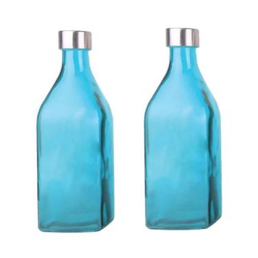 Imagem de 2un GARRAFA DE VIDRO TAMPA INOX SCOTCH ÁGUA SUCO AZUL - Tuut