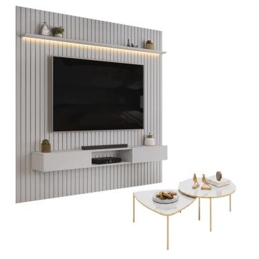 Imagem de Painel Trento 250 Ripado com Bancada com Led com Mesa de centro Lina e Cleia Bali Bali Dj-Móveis