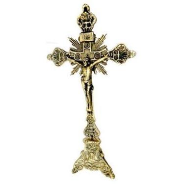 Imagem de Crucifixo De Mesa Em Bronze Raiado Altar Igrejas Bispos Jesus Cristo