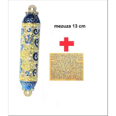 Imagem de Mezuzá Judaico Luxo azul com prata + Pergaminho - Importada De Israel