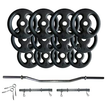 Imagem de Kit Anilhas Ferro 40kg + 2 Barras 40cm + Barra W