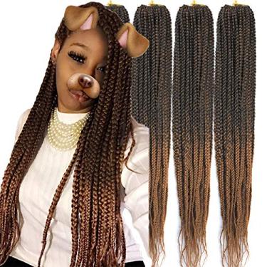 Imagem de Mayloss 6 Pacotes/lote (14/18/24/30) polegada 1 cm 20 Fios/pacote 3X Caixa Fina Trança Crochet Extensionin de Cabelo Diâmetro 3X Trança Sintética Extensões de Cabelo Crochet Tranças Cor de Cabelo (24 polegad, T1B/27)