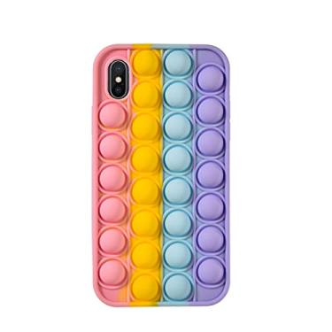Imagem de Amerpin Fidget Toys Capa de telefone para iPhone X/XS, capa de telefone pop, capa protetora macia de silicone, capa protetora de celular para alívio de pressão e ansiedade (arco-íris, iPhone X/XS)
