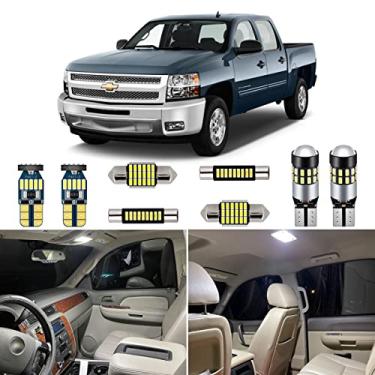Imagem de AUTOGINE Kit de luzes LED interiores brancas de 12 peças para Chevrolet Chevy Silverado/GMC Sierra 2007 2008 2009 2010 2011 2012 2013 Super Bright 6000K Pacote de lâmpadas de LED interiores + ferramenta de instalação