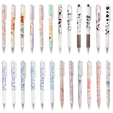 Imagem de Deoot 24 pçs canetas de vaca fofas canetas de gel retráteis de urso kawaii para materiais de escritório e escola estéticos