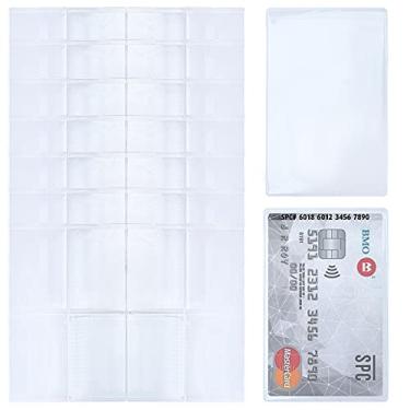 Imagem de Suporte de cartão de crédito transparente à prova d'água protetor de cartão de crédito inserções de plástico para cartão de identificação de licença de seguro cartão de seguro social, 100 peças de