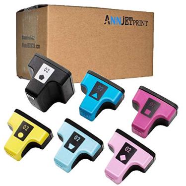 Imagem de Cartucho de tinta compatível com HP 02 para cartucho de tinta HP 02, funciona com impressoras Photosmart C6280 D7155 D7160 C7280 C7250 (preto, ciano, magenta, amarelo, ciano claro, magenta claro, magenta claro, pacote com 6)