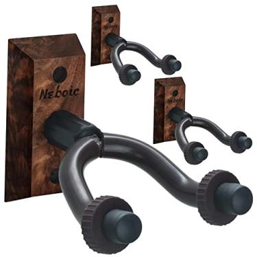 Imagem de Pacote com 3 suportes de parede para guitarra, gancho de parede de guitarra de madeira neboica, gancho de guitarra, acessórios de guitarra para baixo, ukulele banjo e bandolim