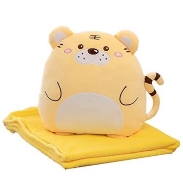 Imagem de Yajun Manta de almofada de flanela 2 em 1 brinquedos de peluche macios de algodão edredão quente para almofadas de descansar para viagens de avião, campismo U escritório, Yellow, 40 * 35 cm