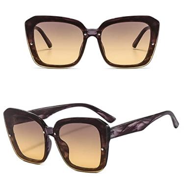 Imagem de Moda Óculos de Sol Quadrado Mulheres Homens Luxo Cores Doces Armação Grande Óculos de Sol Feminino Elegante Designer Branco Rebite Óculos, C6 Faixa Cinza Clara, Tamanho Único