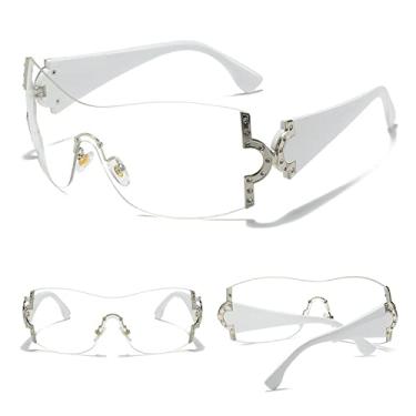 Imagem de Óculos de sol sem aro de strass de uma peça, óculos de sol, óculos de sol superdimensionados, óculos de moda sem moldura, branco c7 branco, tamanho único