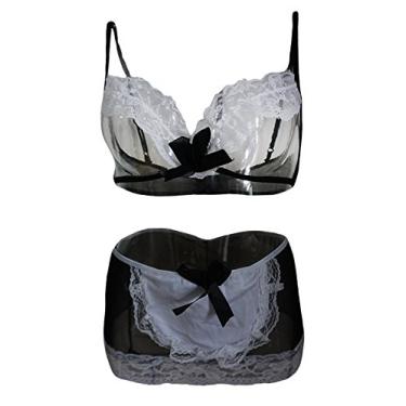 Imagem de Jueshanzj Conjunto de Lingerie Feminina Sexy Babydoll Uniforme Tentação Sem Meia Preto Tamanho Único, Preto